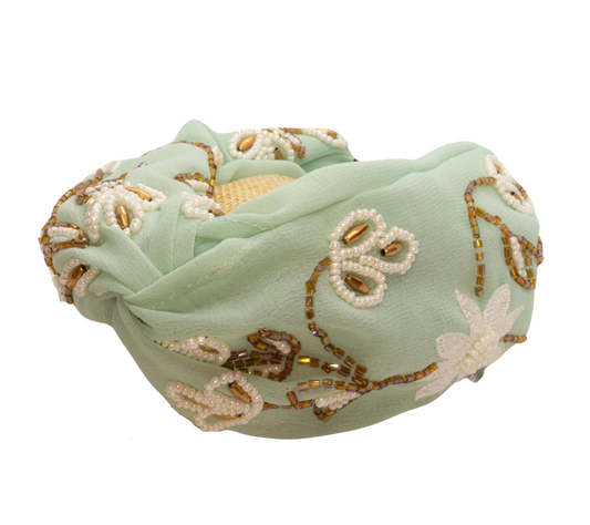 Minty Blossom Pearl Headband